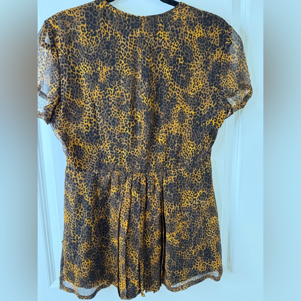 Burberry Brit Silk Cap Sleeve Dark Leopard Print Blouse Sz M - Picture 12 of 12